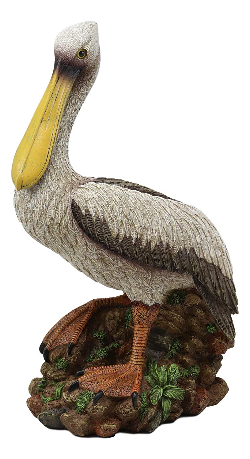 14.25"H Large Ocean Marine Beach Coastal Brown Pelican Standing On Rocks Statue - Image 6