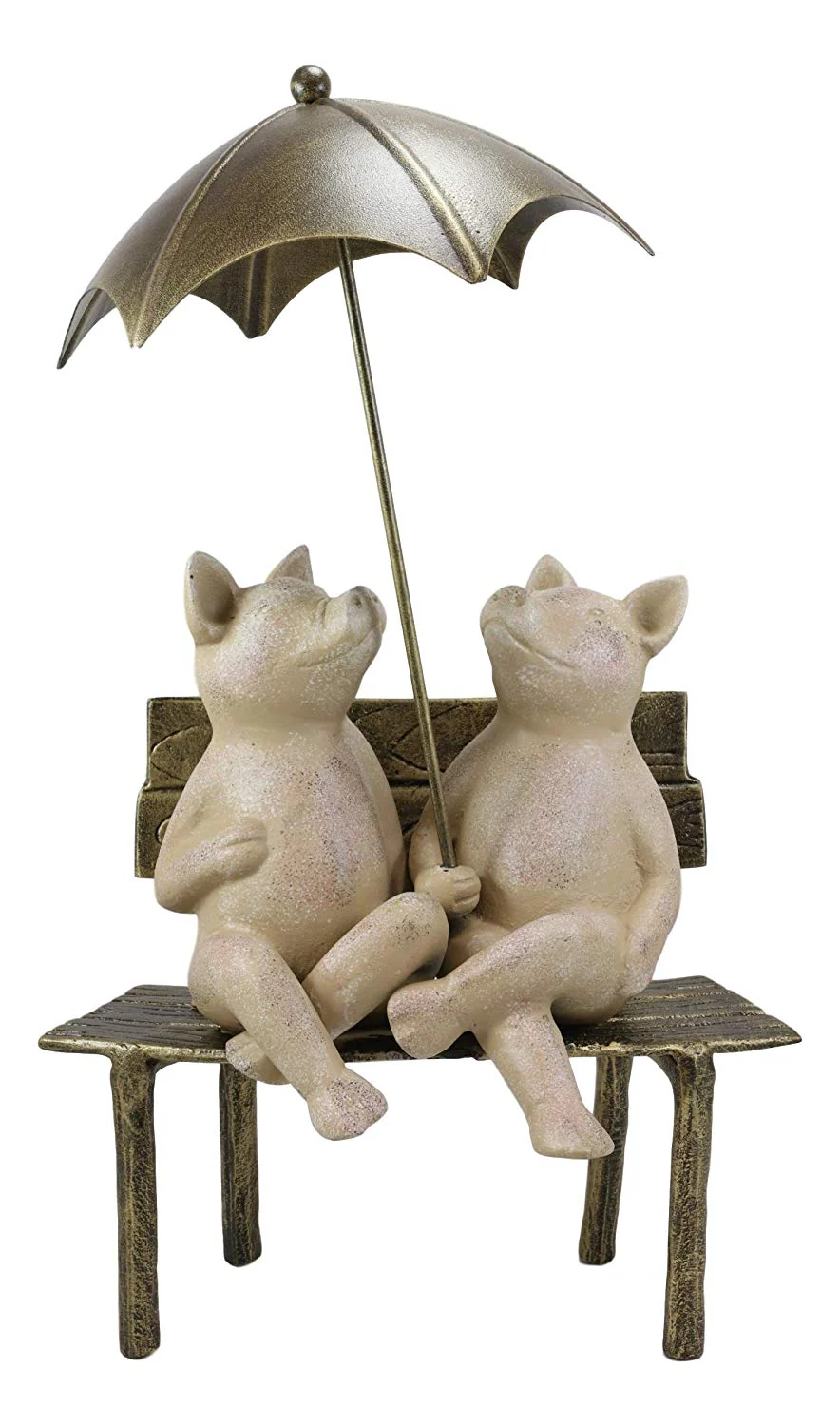Ebros Gift 19" Tall Aluminum Metal Romance in The Rain Pig Couple Sitting On Park Bench with Umbrella Garden Statue Pigs Patio Pool Pond Lawn Yard Country Farm Decorative Rustic Sculpture Accent - Image 4