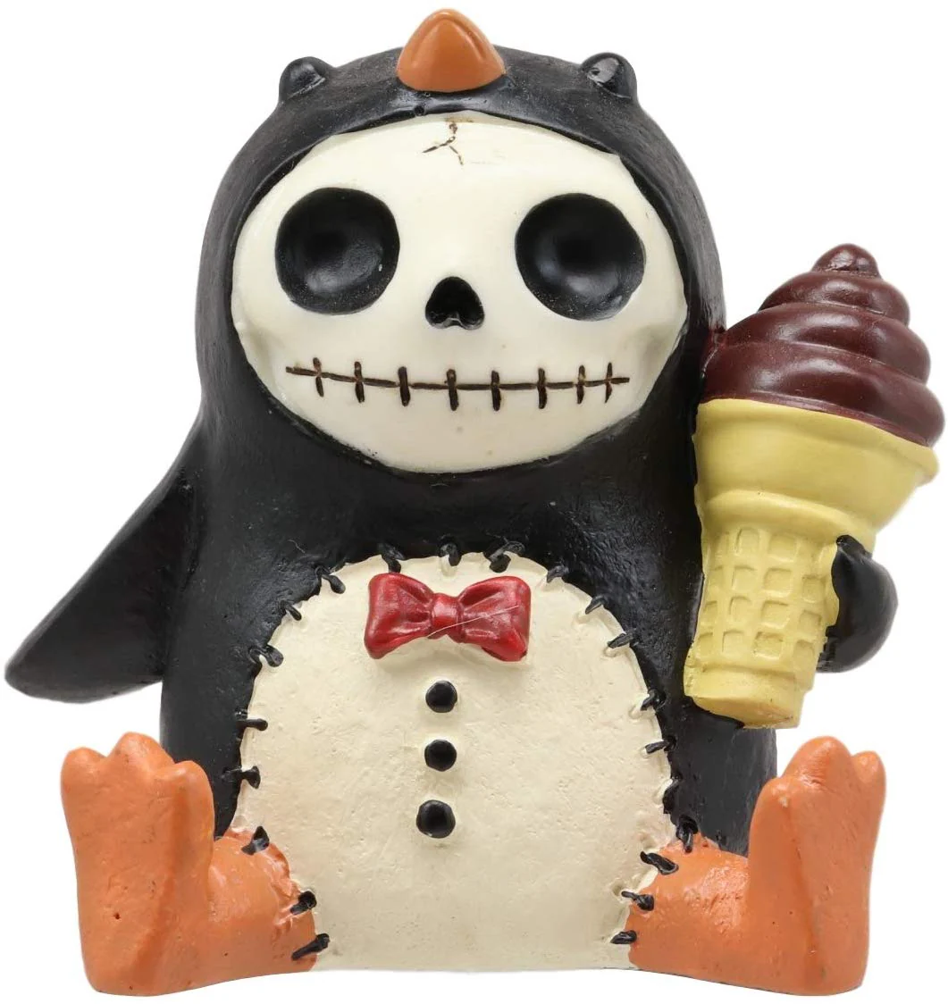 Ebros Gift 2.5" Tall Furrybones Pen The Emperor Penguin Chick with Red Bow Tie and Sugar Cone Ice Cream Collectible Figurine Skeleton Monster Penguins Hooded Costume Furry Bones Statue - Image 4