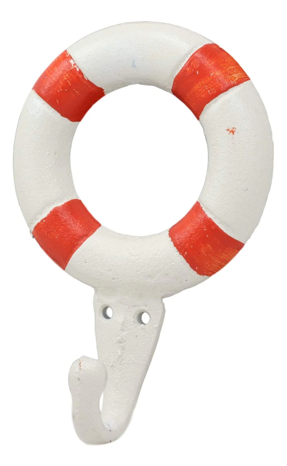 Ebros Gift 6.5"Tall Cast Iron Nautical Coastal Sailor Lifeguard Life Ring Buoy White With Red Stripes Wall Hook (4) - Image 5