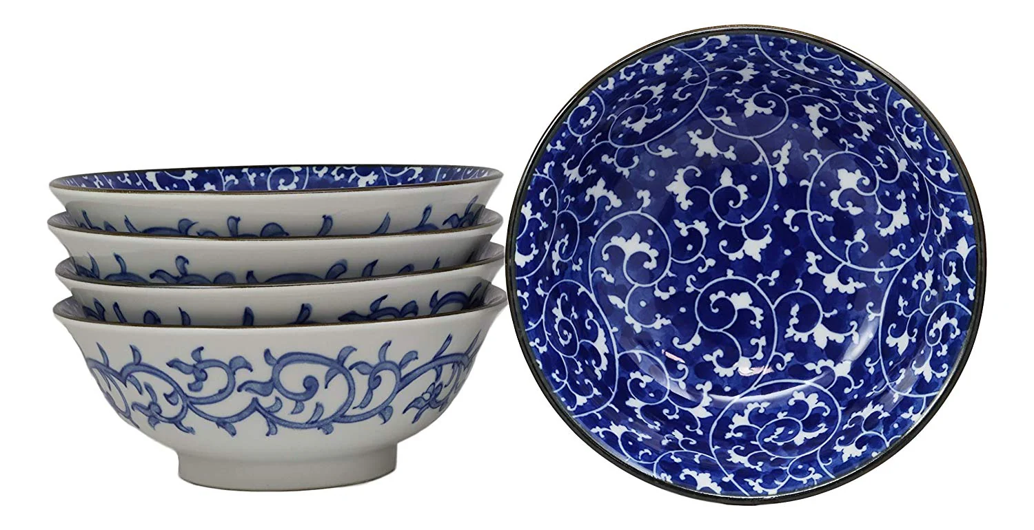 Ebros Ming Style Floral Vines Ceramic Bowls Pack Of 5 Made In Japan 32oz 8"Dia - Image 3