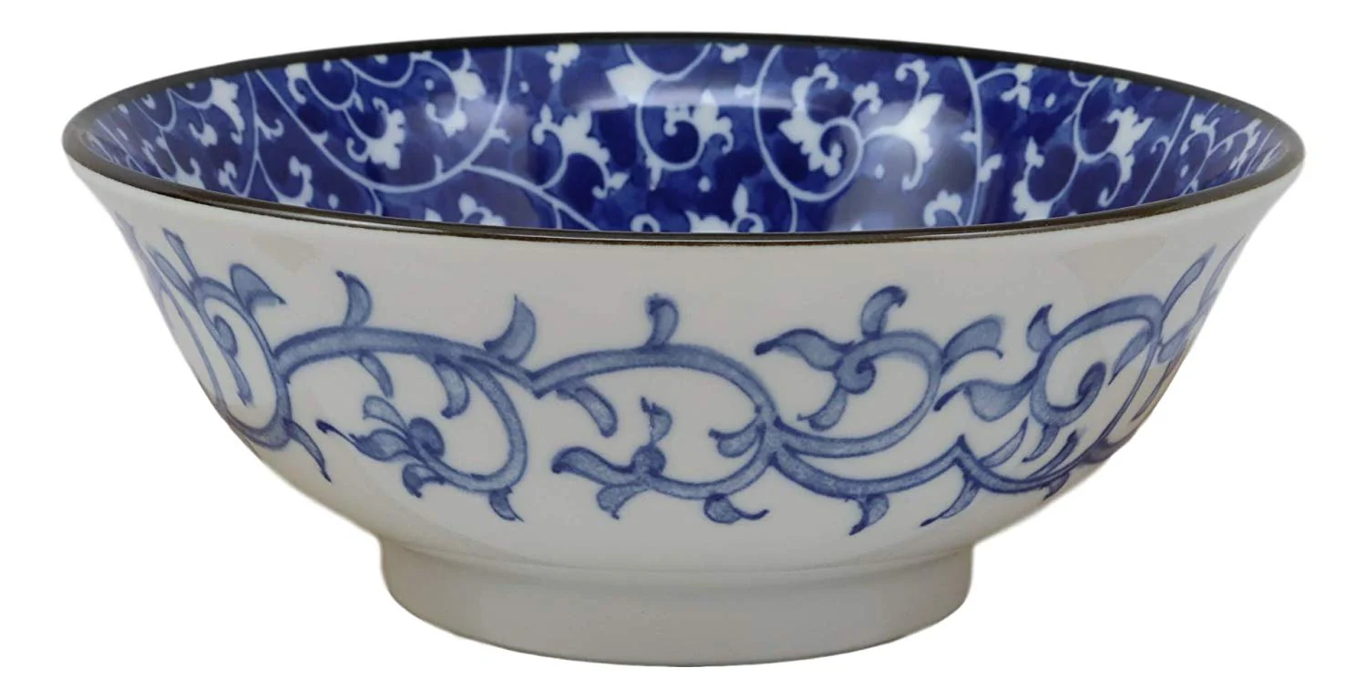 Ebros Ming Style Floral Vines Ceramic Bowls Pack Of 5 Made In Japan 32oz 8"Dia - Image 4