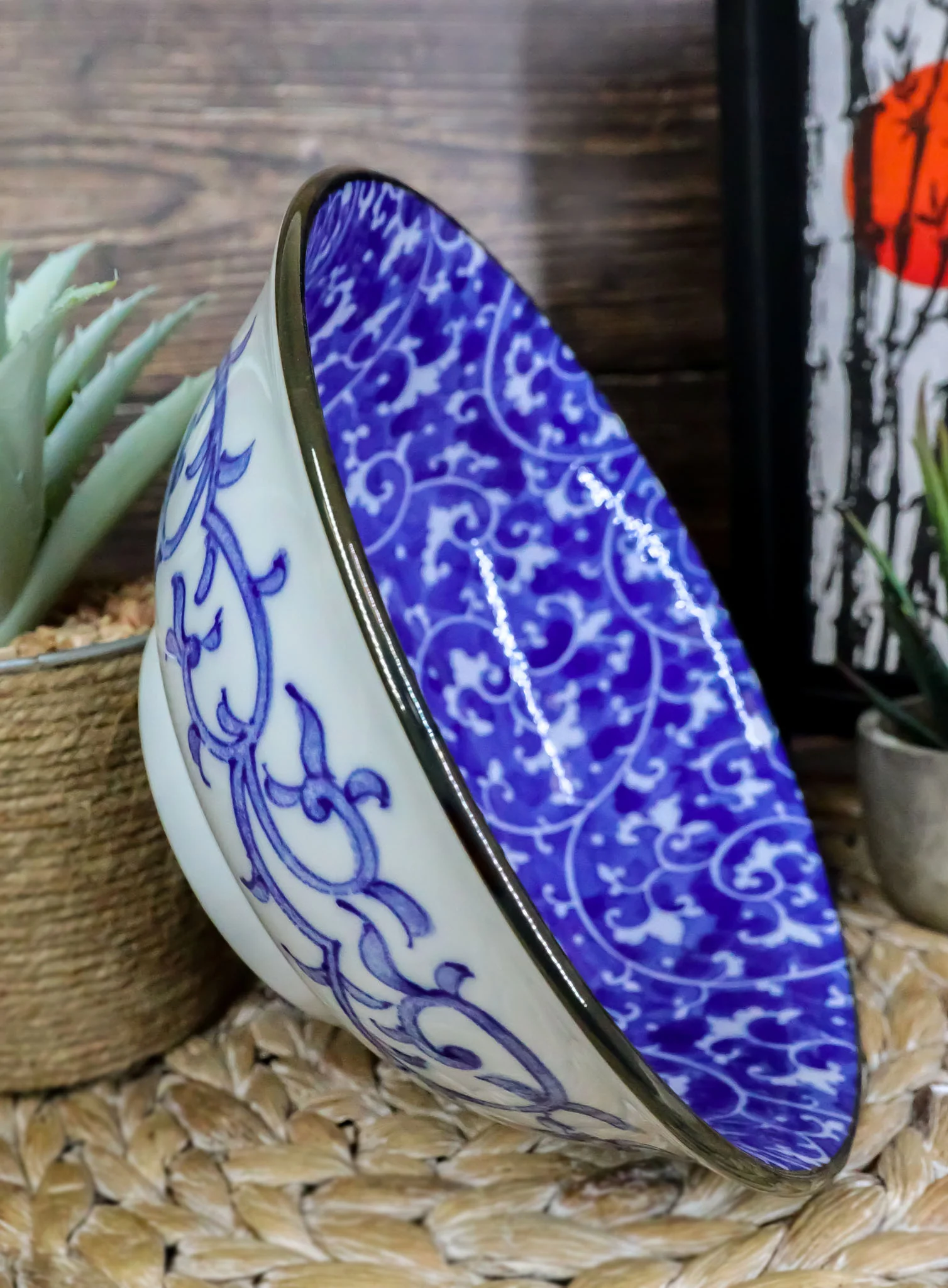 Ebros Ming Style Floral Vines Ceramic Bowls Pack Of 5 Made In Japan 32oz 8"Dia - Image 5