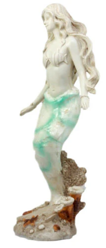 Ebros Capiz Turquoise Standing Mermaid Figurine 11.5"H Ocean Aquamarine Coral Goddess - Image 2