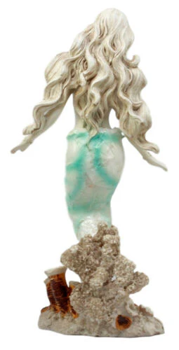 Ebros Capiz Turquoise Standing Mermaid Figurine 11.5"H Ocean Aquamarine Coral Goddess - Image 3