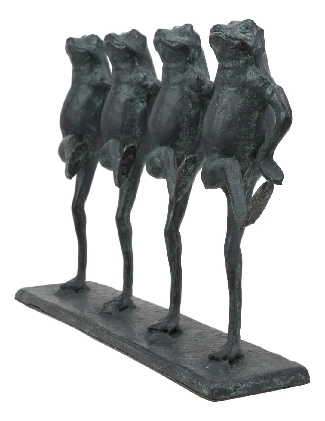 Ebros Gift Cast Aluminum Metal Whimsical Rustic Folk Dancing Frogs Parade Statue 14.25" Wide Frog Desktop Shelf Countertop Mantelpiece Decorative Sculpture in Verdi Green Finish - Image 4
