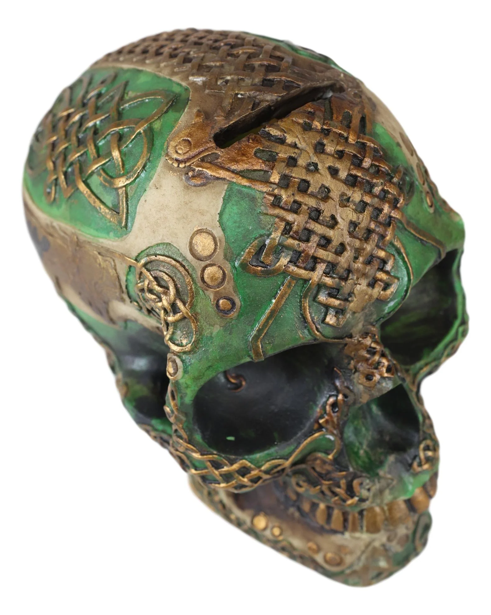 Ebros Gift Celtic Knotwork Shamrock Lion Green Gold Skull Money Bank Figurine Ossuary Labyrinth Dark Arts Decor Statue - Image 5