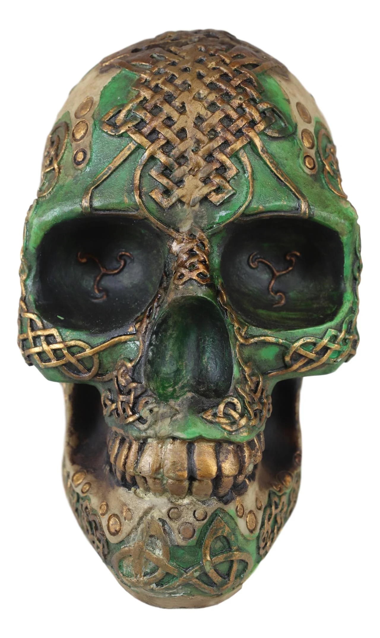 Ebros Gift Celtic Knotwork Shamrock Lion Green Gold Skull Money Bank Figurine Ossuary Labyrinth Dark Arts Decor Statue - Image 6