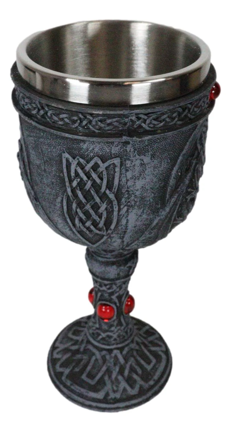 Ebros Celtic Knotwork Twin Dragons Protecting Blood Vial Gemstone Wine Goblet Cup - Image 5