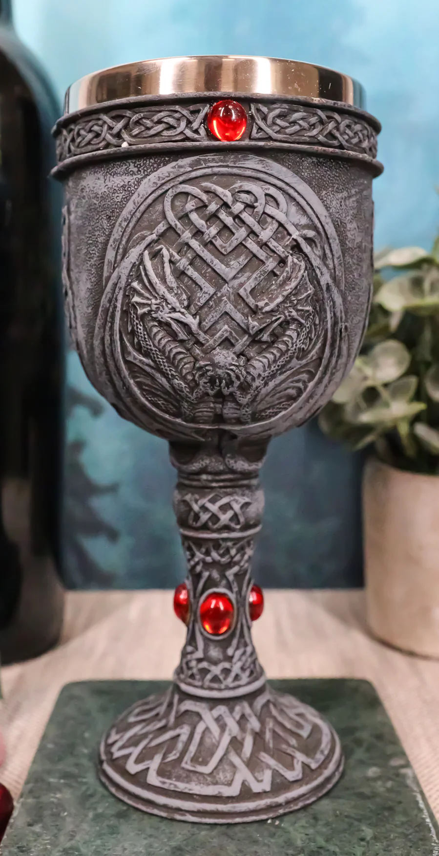 Ebros Celtic Knotwork Twin Dragons Protecting Blood Vial Gemstone Wine Goblet Cup - Image 7