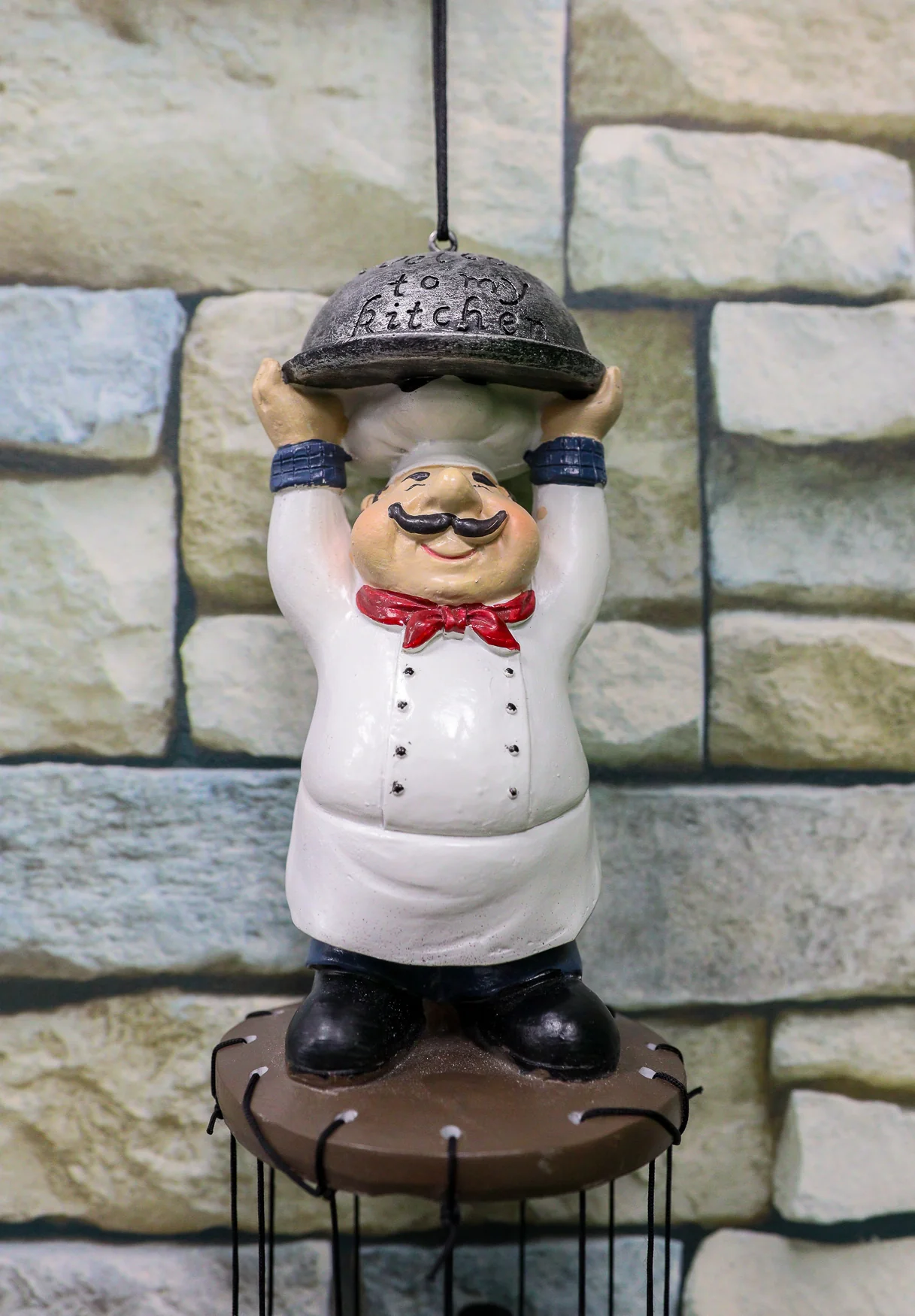 Ebros Gift Chef Cordon Bleu Lifting Cloche Dome Welcome to My Kitchen Figurine Crown Top Resonant Wind Chime with Miniature Ponies Ornaments for Garden Patio Home Decorative Accent Hospitality Cooks - Image 4