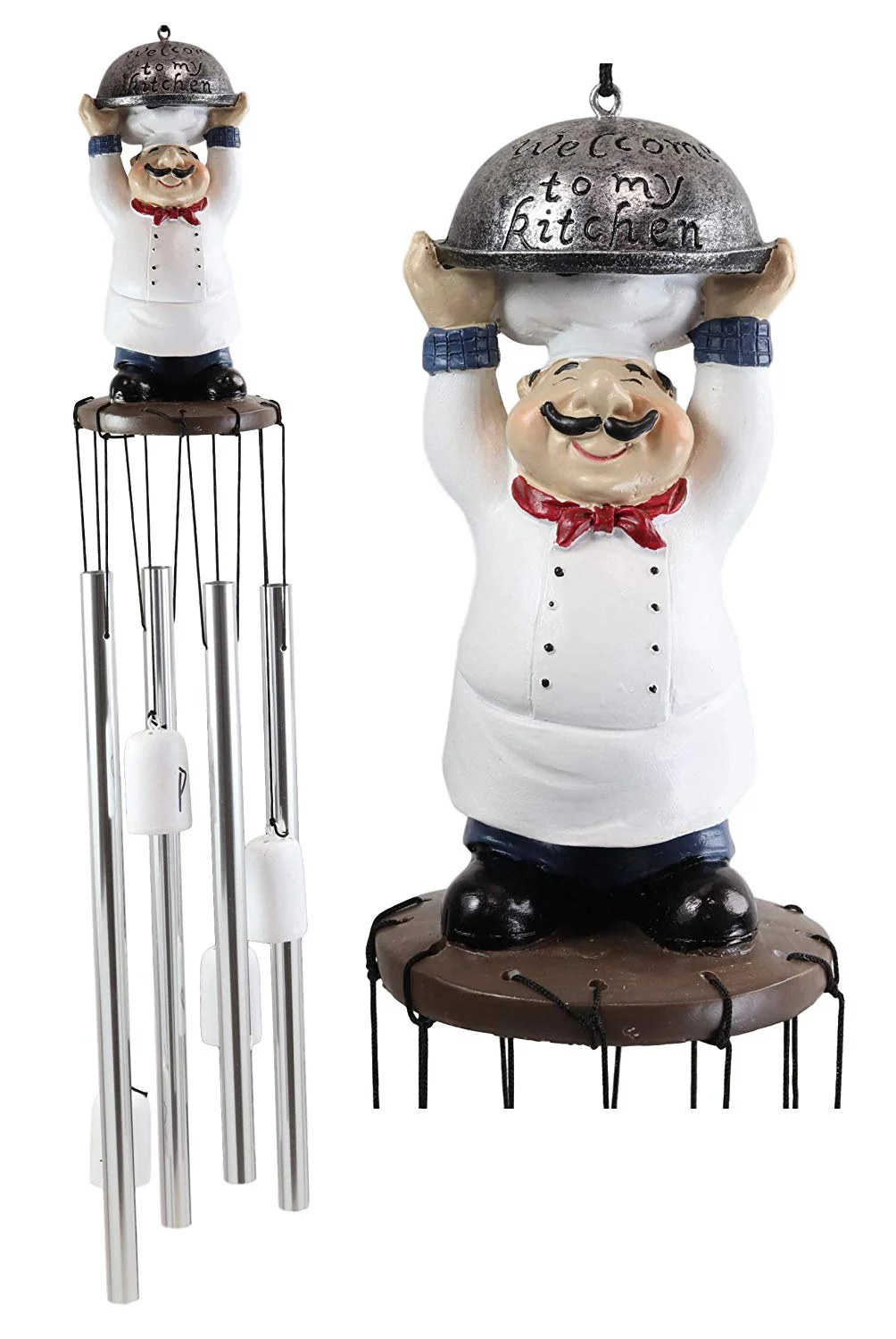Ebros Gift Chef Cordon Bleu Lifting Cloche Dome Welcome to My Kitchen Figurine Crown Top Resonant Wind Chime with Miniature Ponies Ornaments for Garden Patio Home Decorative Accent Hospitality Cooks - Image 6