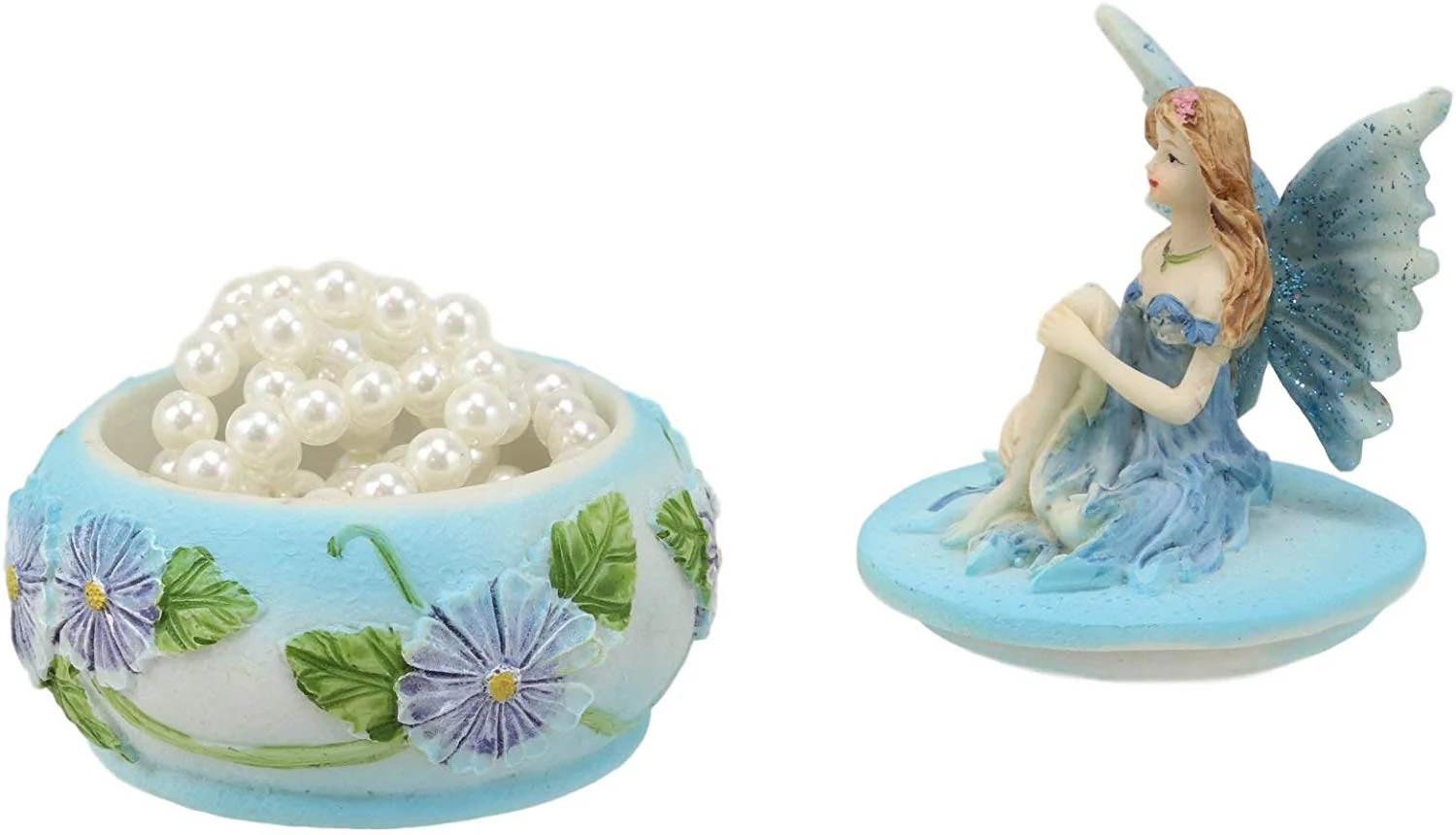Ebros Blue Lily Flora Fairy Garden Fae Small Round Trinket Jewelry Box Figurine 3.25"H - Image 4
