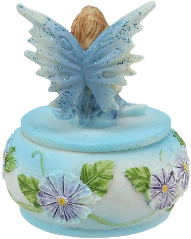 Ebros Blue Lily Flora Fairy Garden Fae Small Round Trinket Jewelry Box Figurine 3.25"H - Image 5