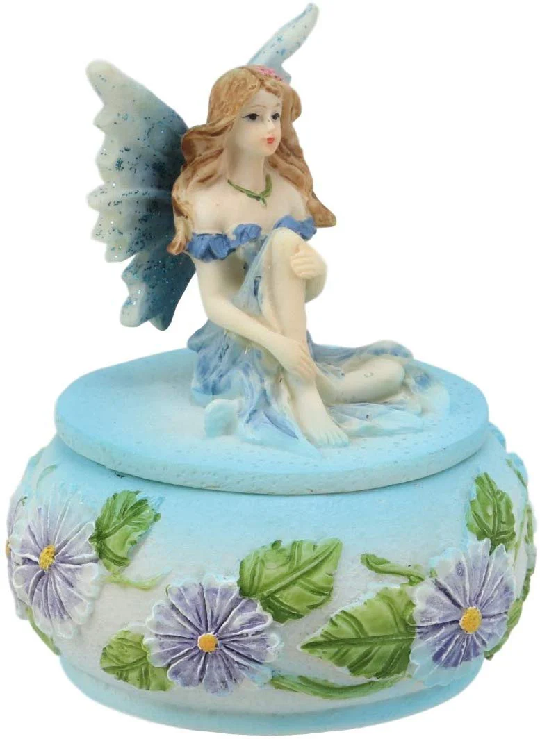 Ebros Blue Lily Flora Fairy Garden Fae Small Round Trinket Jewelry Box Figurine 3.25"H - Image 6