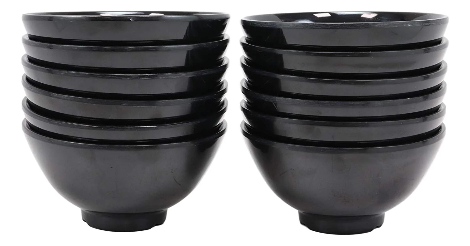 Ebros Gift Contemporary Black Smooth Porcelain Round Bowls For Cereal Soup Salad Noodle Rice Ice Cream Decorative Bowl Set of 12 Serveware For Restaurant Supply Home Kitchen - Image 4