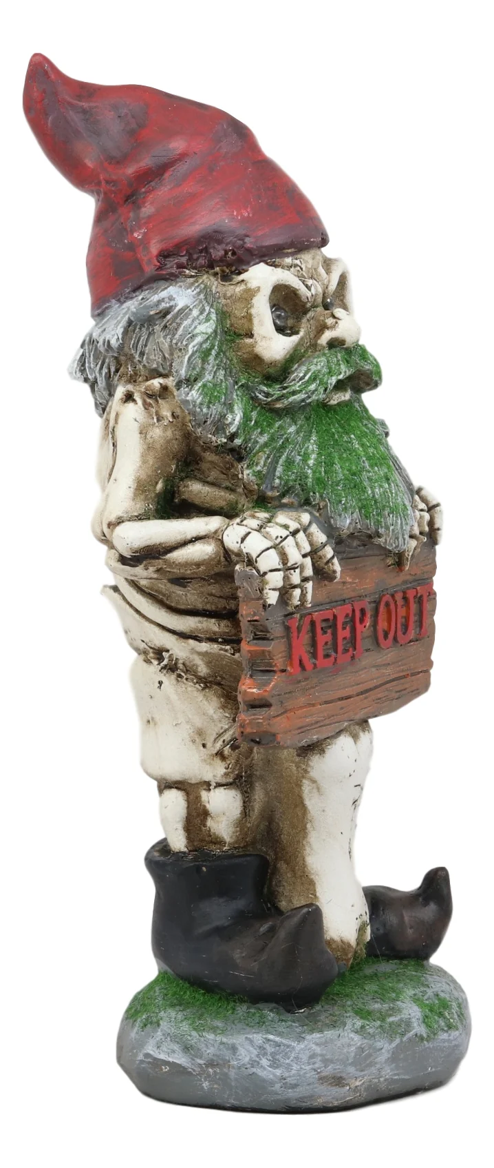 Ebros Day Of The Dead Butt Naked Skeleton Gnome Holding Keep Out Sign Statue LED Eyes - Image 4