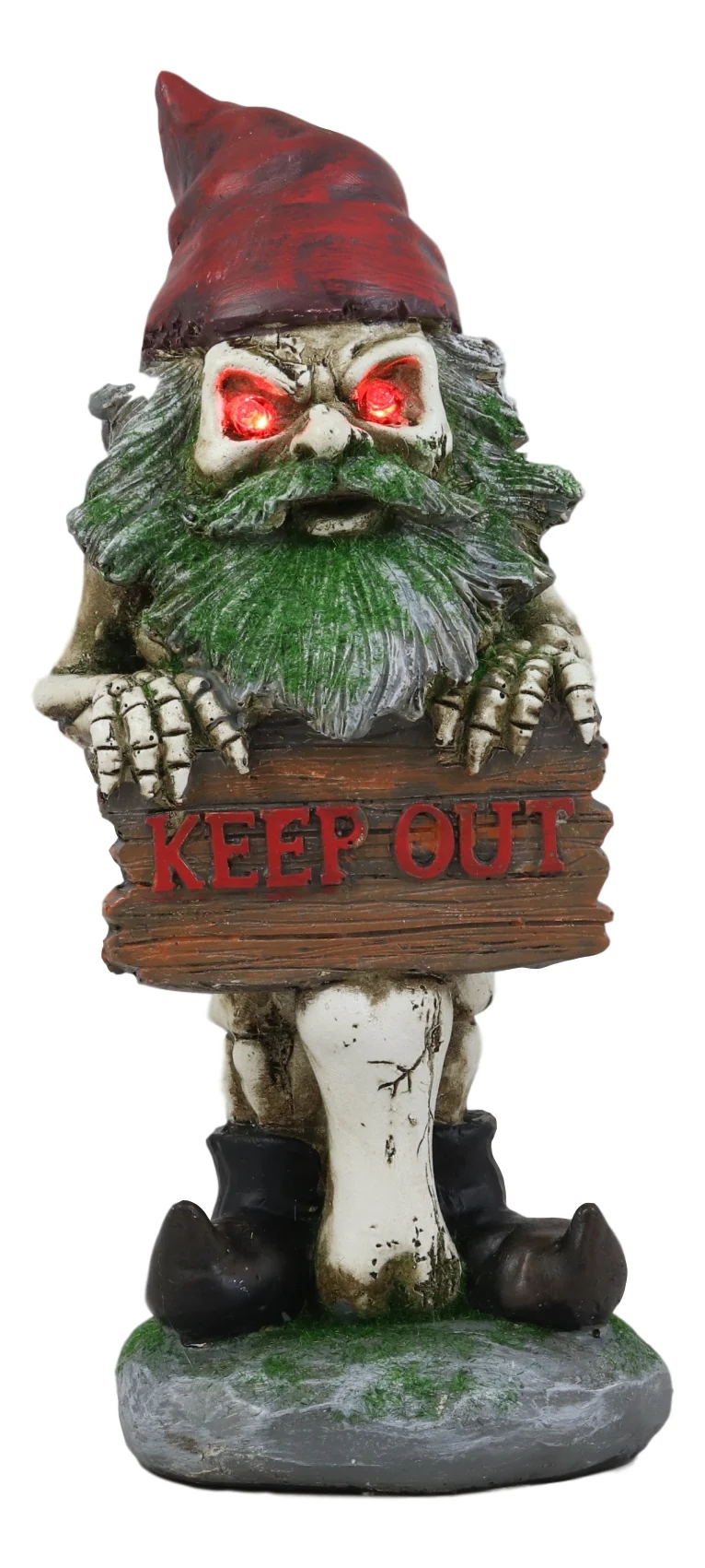 Ebros Day Of The Dead Butt Naked Skeleton Gnome Holding Keep Out Sign Statue LED Eyes - Image 5