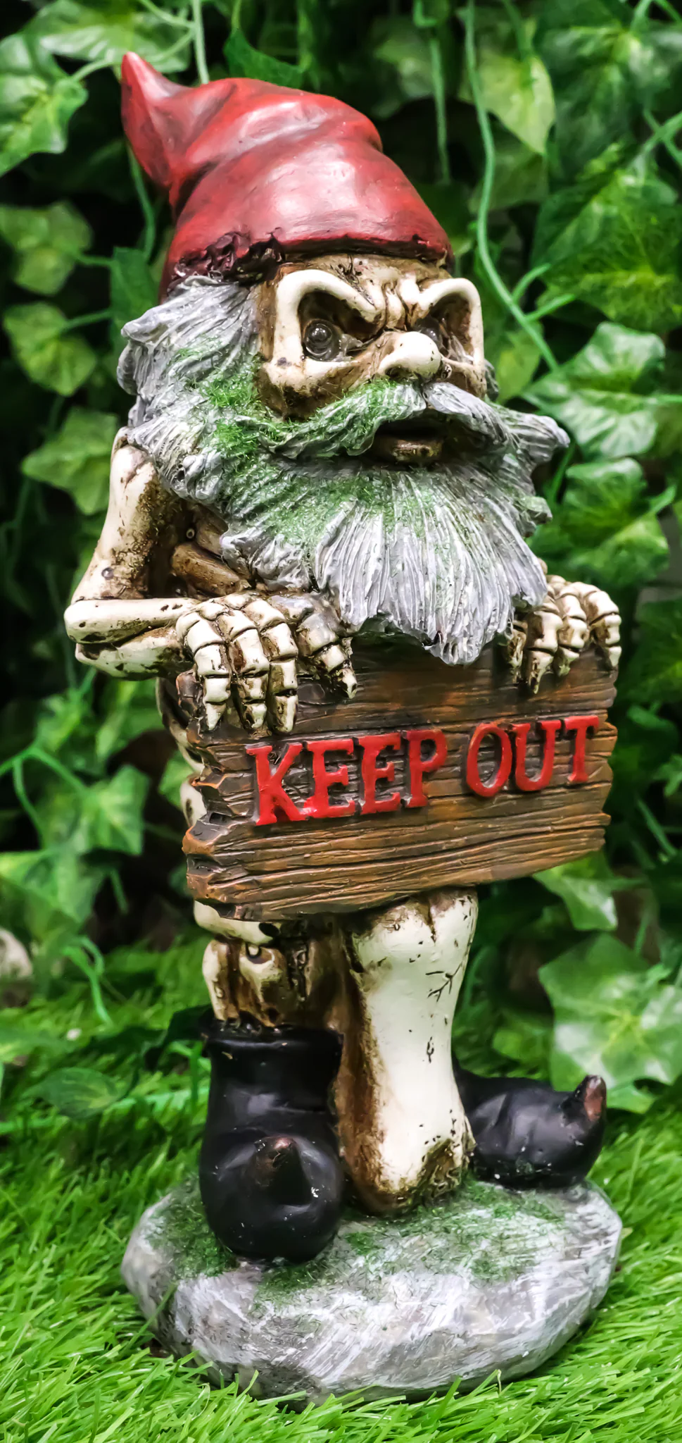 Ebros Day Of The Dead Butt Naked Skeleton Gnome Holding Keep Out Sign Statue LED Eyes - Image 7