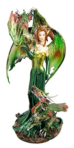Ebros Gift Emerald Elf Fairy With 2 Green Guardian Dragons Figurine 9"H - Image 2
