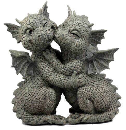 Ebros Fiery Romance Dragon Lovers Garden Statue Faux Stone Resin Finish 10" H - Image 2