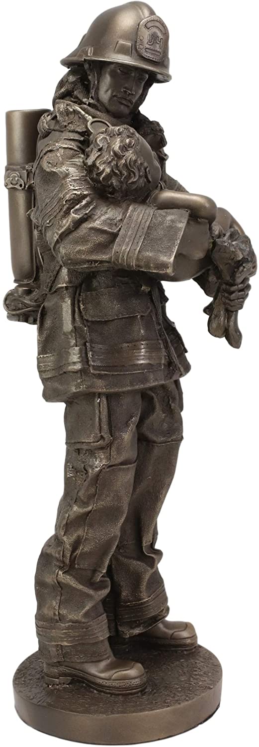 Ebros Gift Fireman Fire Fighter Holding Child Decorative Figurine 12" Tall Resin - Image 4