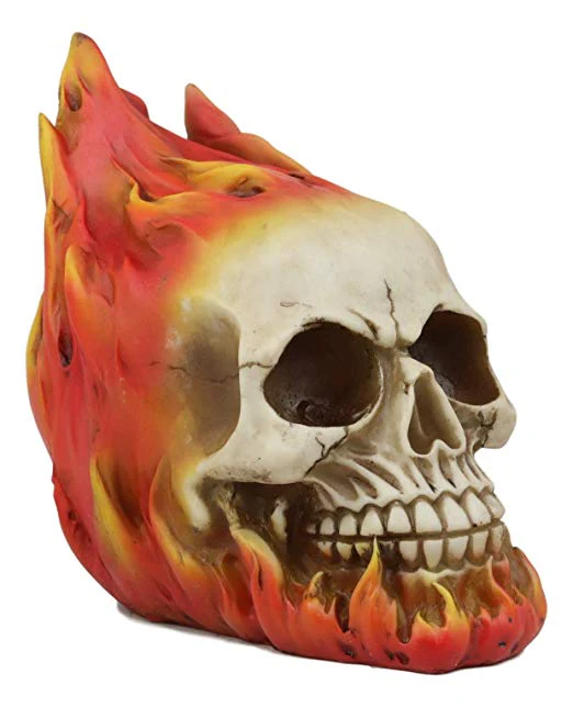 Ebros Ghost Rider Skull with Fire Flame Skeleton Figurine Halloween Decor 6"L - Image 4