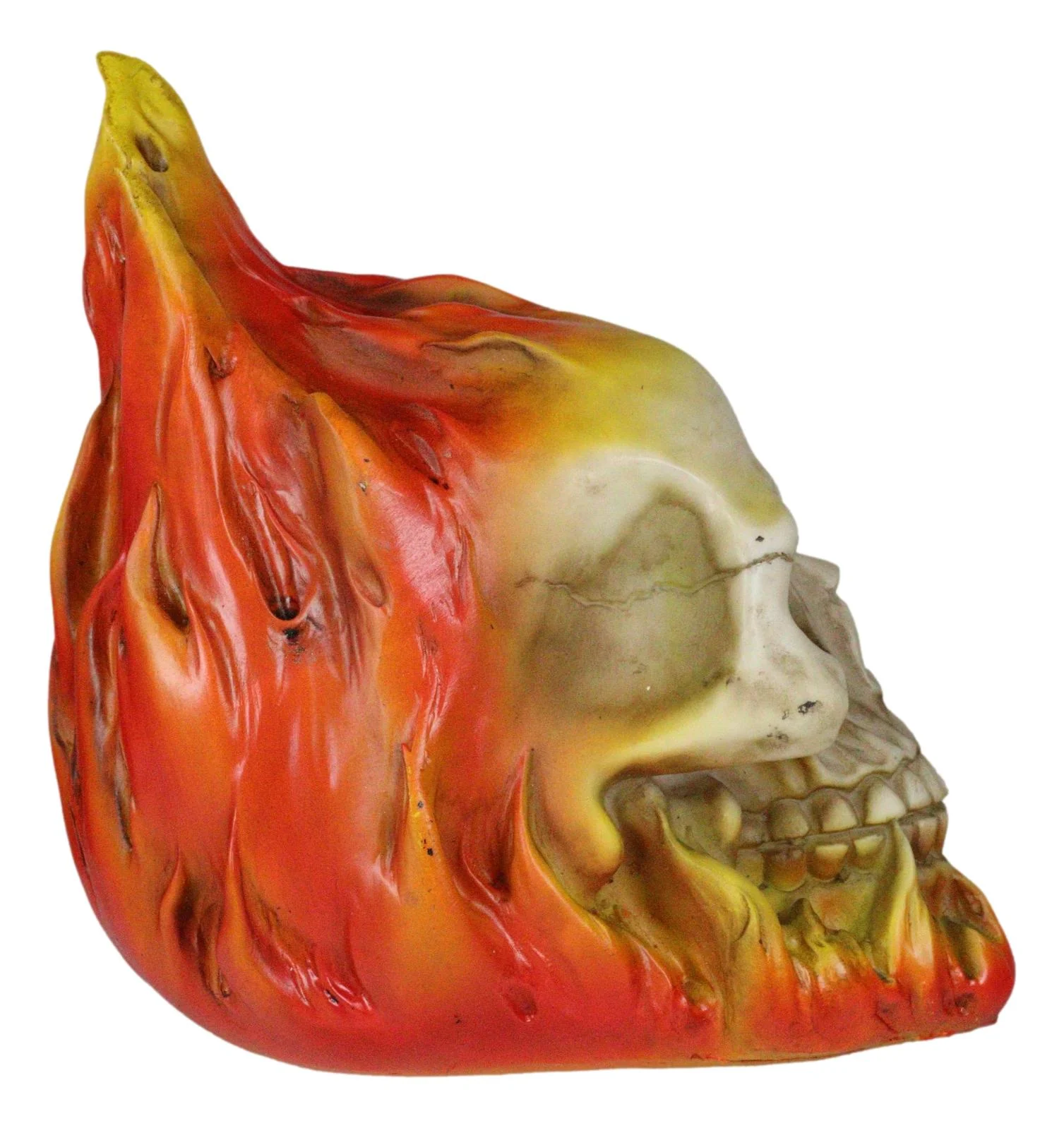 Ebros Ghost Rider Skull with Fire Flame Skeleton Figurine Halloween Decor 6"L - Image 6