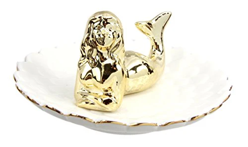 Ebros Gift Golden Resting Mermaid Ceramic Ring Accessory Jewelry Holder Vanity Display Figurine - Image 2