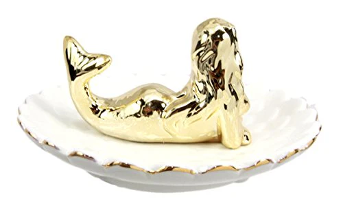 Ebros Gift Golden Resting Mermaid Ceramic Ring Accessory Jewelry Holder Vanity Display Figurine - Image 3