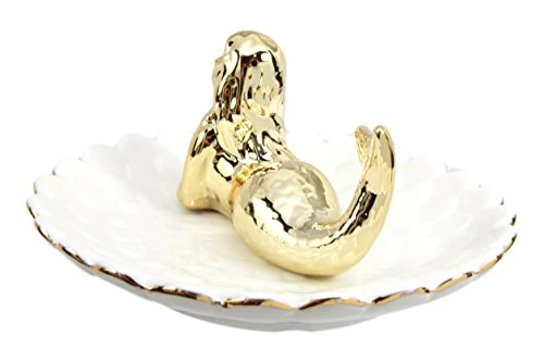 Ebros Gift Golden Resting Mermaid Ceramic Ring Accessory Jewelry Holder Vanity Display Figurine - Image 4