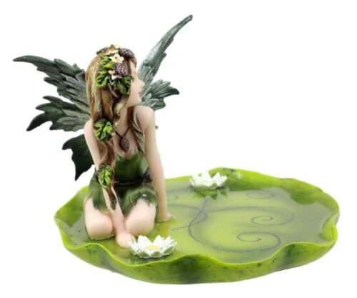 Ebros Gift Green Absinthe Fairy Kneeling On Lotus Petal Soap Dish Figurine Jewelry Dish Plate Vanity Decor 6.25" Long - Image 5