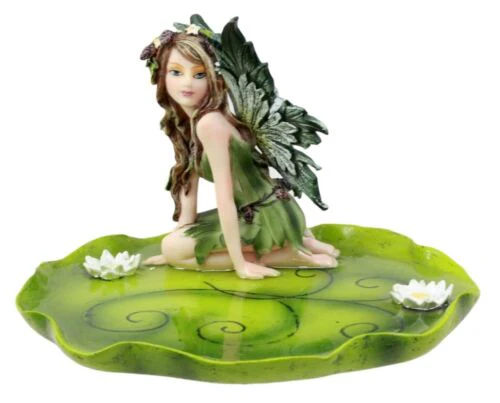 Ebros Gift Green Absinthe Fairy Kneeling On Lotus Petal Soap Dish Figurine Jewelry Dish Plate Vanity Decor 6.25" Long - Image 6