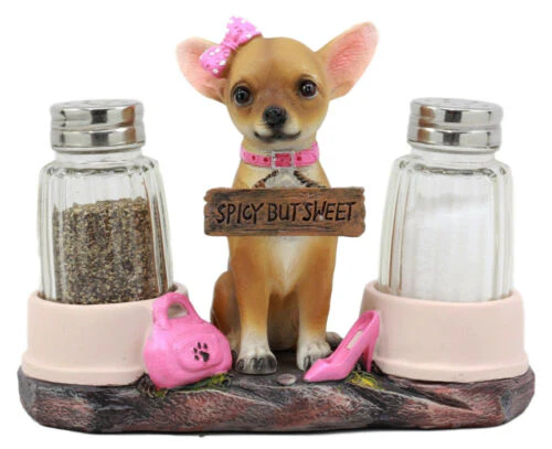 Ebros Gift Hot & Spicy Glamour Pink Girl Chihuahua Dog Glass Salt Pepper Shakers Holder Figurine Teacup Female Chihuahua Decor - Image 3