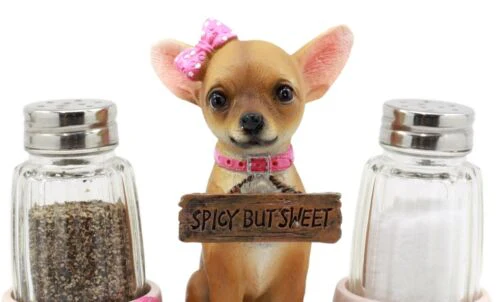 Ebros Gift Hot & Spicy Glamour Pink Girl Chihuahua Dog Glass Salt Pepper Shakers Holder Figurine Teacup Female Chihuahua Decor - Image 5