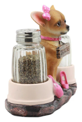Ebros Gift Hot & Spicy Glamour Pink Girl Chihuahua Dog Glass Salt Pepper Shakers Holder Figurine Teacup Female Chihuahua Decor - Image 6