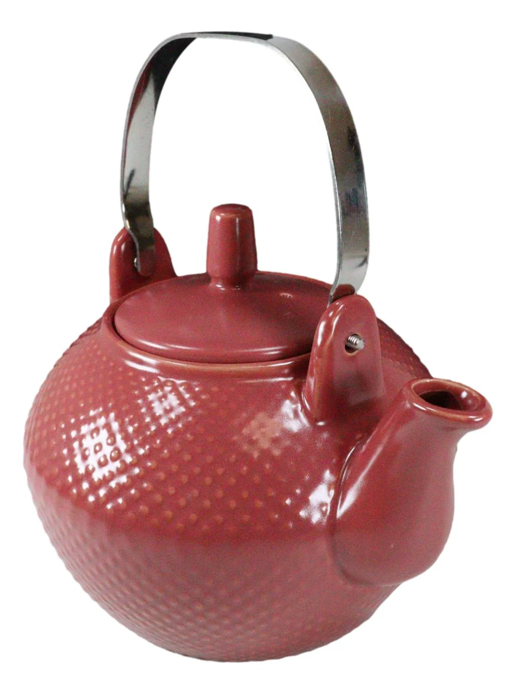 Ebros Gift Imperial Spotted Texture Teapot With Stainless Steel Handle 28oz (Red) - Image 2