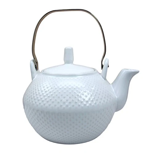 Ebros Gift Imperial Spotted Texture Teapot With Stainless Steel Handle 28oz (White) - Image 6
