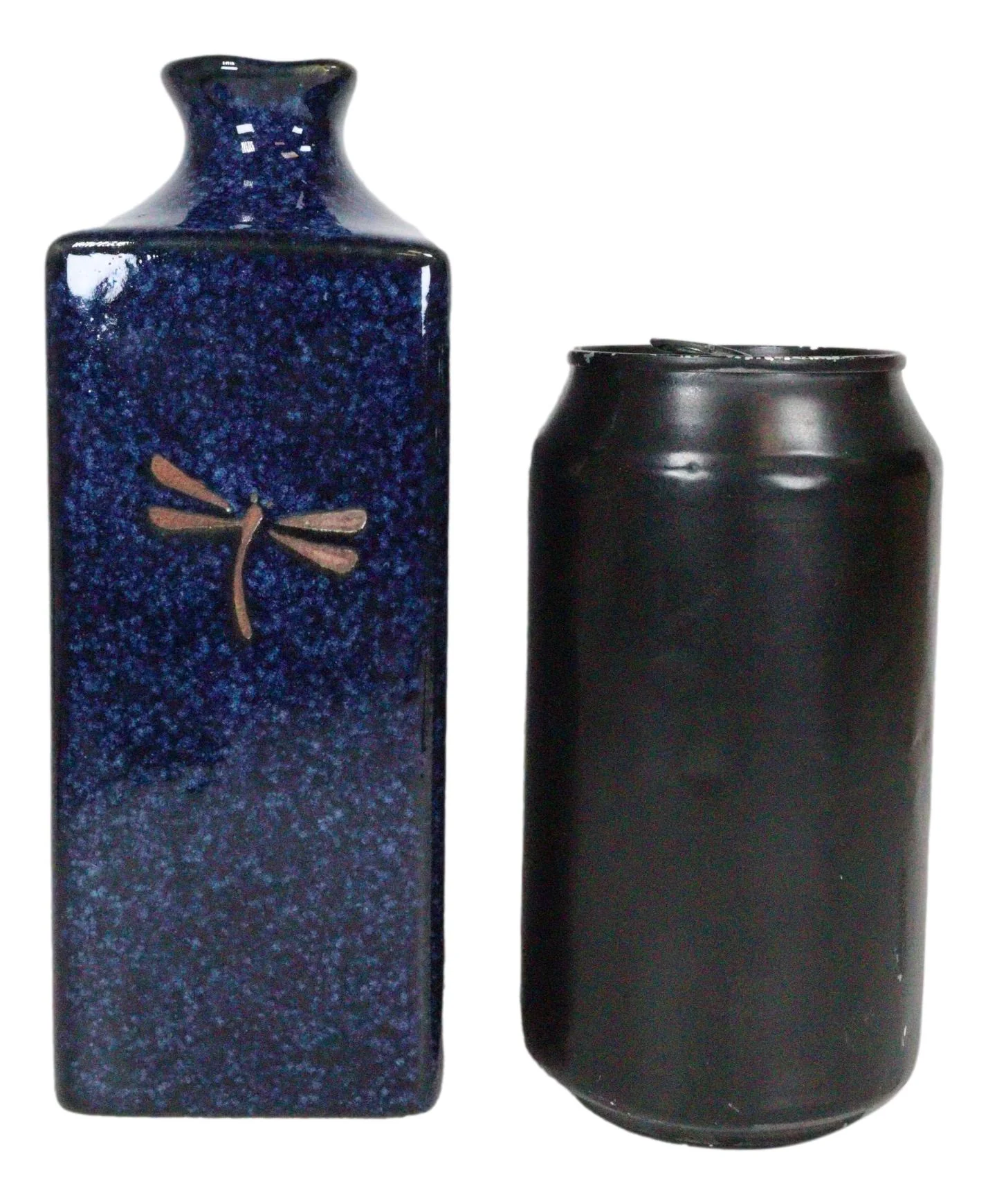 Japanese 14oz Ceramic Midnight Blue Dragonfly Tombo Sake Set Flask With Four Cups - Image 5