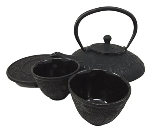 Ebros Japanese Forest Black Heavy Cast Iron Tea Pot Set With Trivet and Cups Set - Image 2