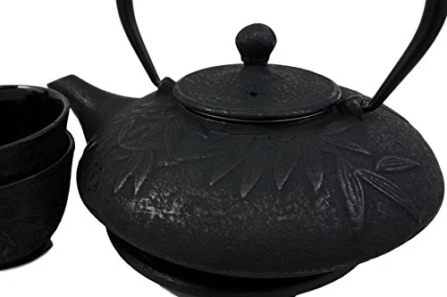 Ebros Japanese Forest Black Heavy Cast Iron Tea Pot Set With Trivet and Cups Set - Image 4