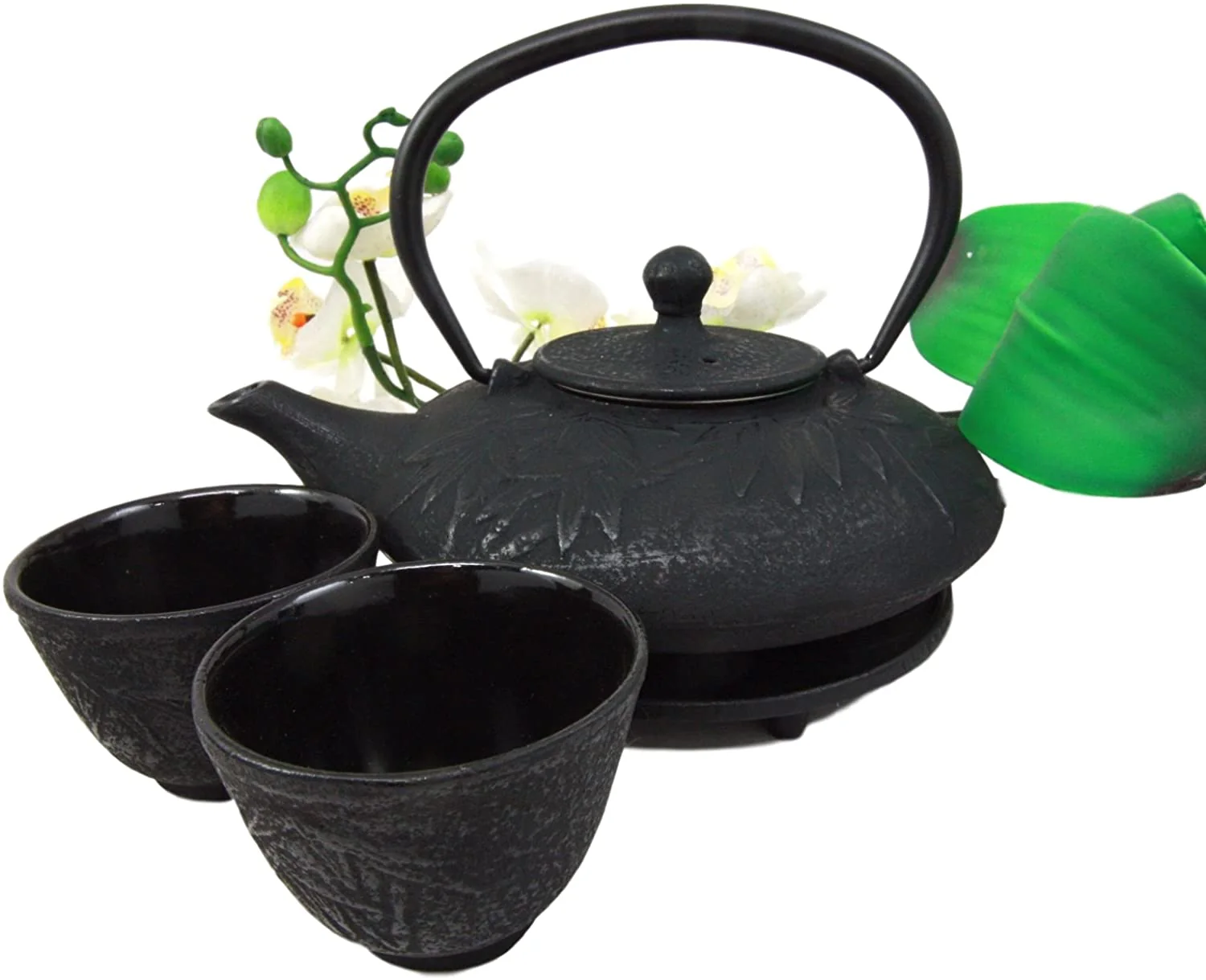 Ebros Japanese Forest Black Heavy Cast Iron Tea Pot Set With Trivet and Cups Set - Image 5