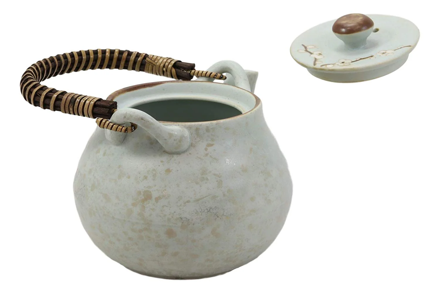 Ebros Japanese Sakura Pastel Blue Plum Cherry Blossom Porcelain Tea Pot And 4 Cups Set - Image 4