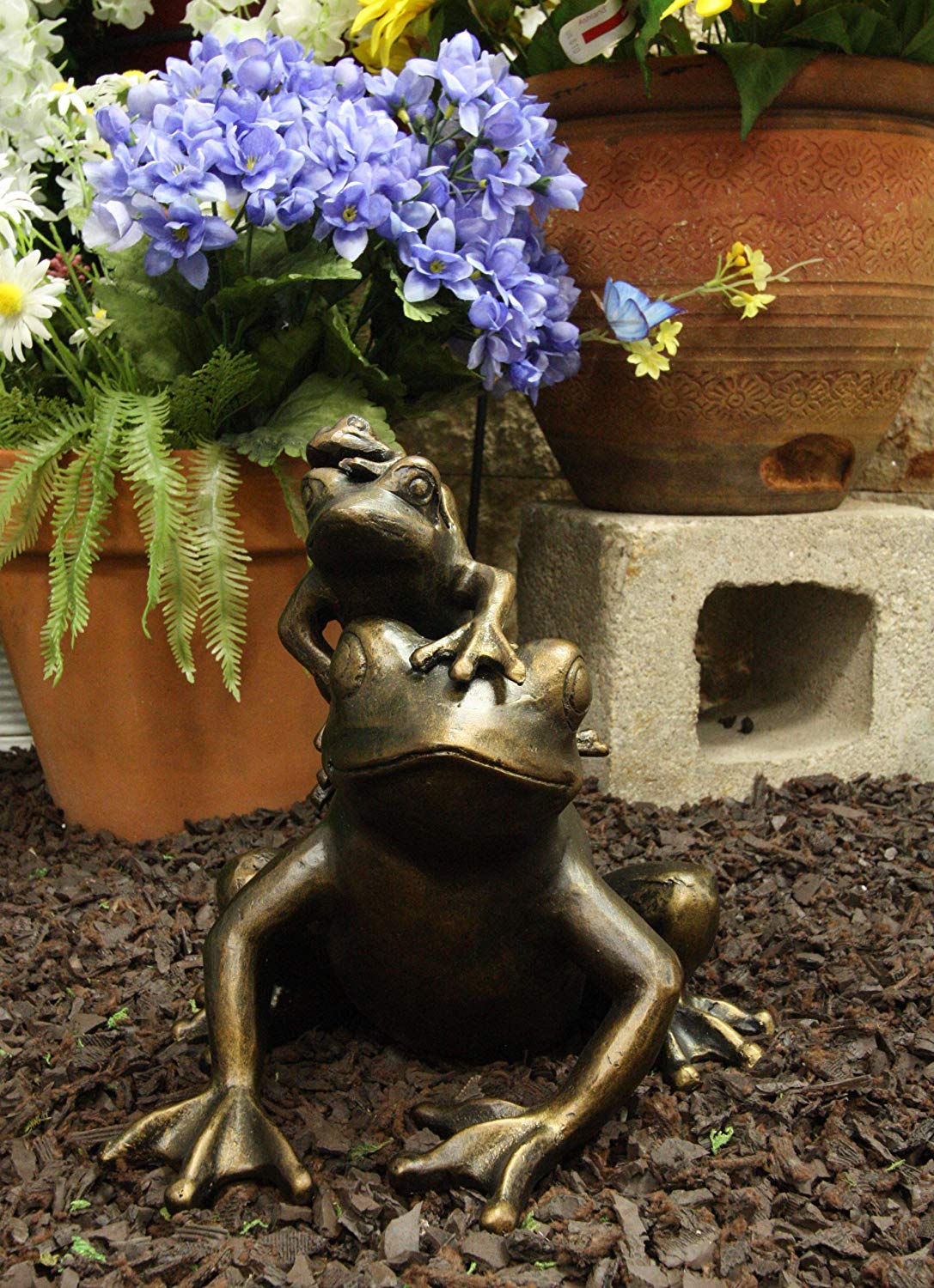 Ebros Gift Large 9.75" Tall Aluminum Metal Whimsical Tiki Trio Frog Family On Acrobatic Piggyback Garden Statue Zen Feng Shui Frogs Home Garden Patio Pool Pond Decorative Sculpture - Image 6