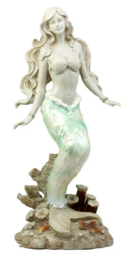 Ebros Ocean Turquoise Mermaid Sitting On Starfish Coral Bed Rock Figurine 18"H - Image 3