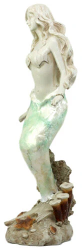 Ebros Ocean Turquoise Mermaid Sitting On Starfish Coral Bed Rock Figurine 18"H - Image 5