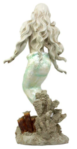 Ebros Ocean Turquoise Mermaid Sitting On Starfish Coral Bed Rock Figurine 18"H - Image 6