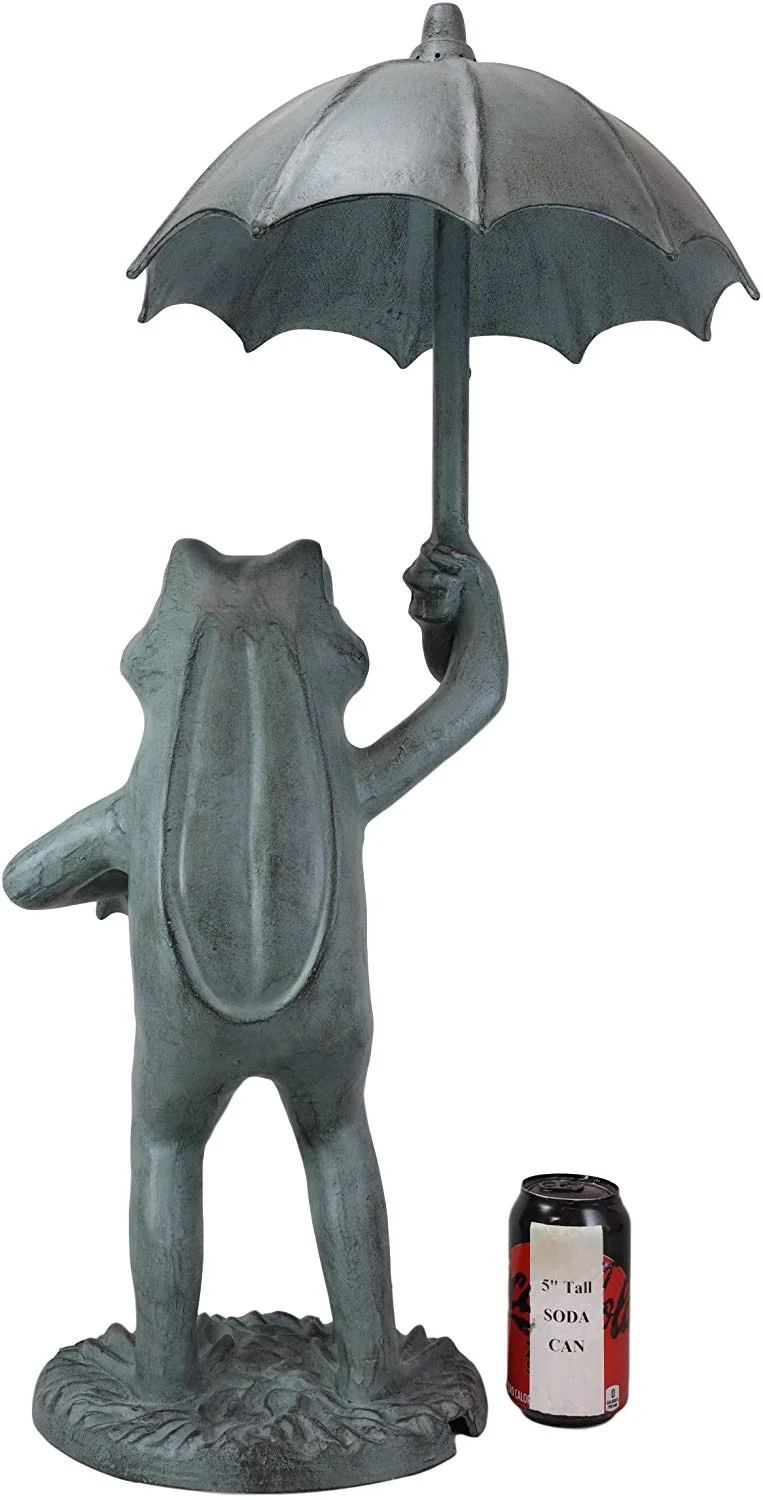 Ebros Gift Large Cast Aluminum Metal Whimsical Rainy Day Fable Frog with Umbrella Garden Water Spitter Statue 30.25" Tall Pond Frogs Fairy Tale Patio Pool Lawn Decorative Sculpture - Image 3