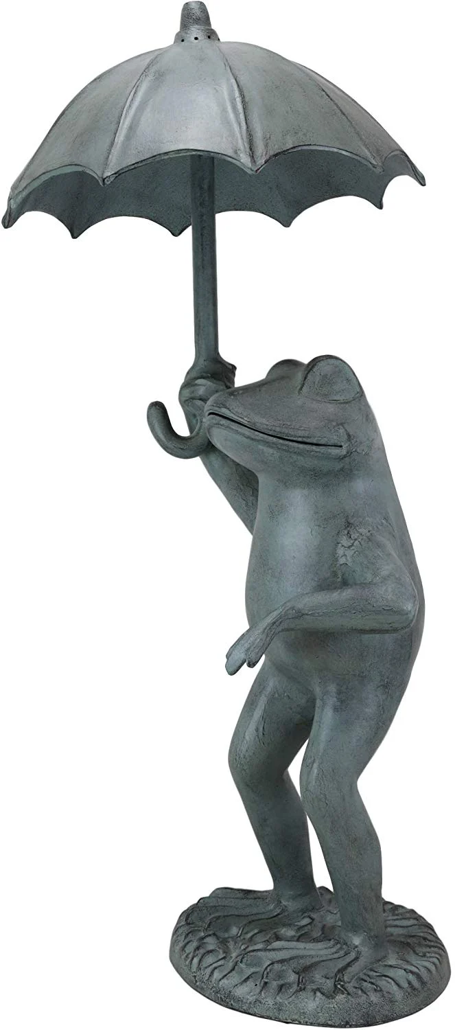 Ebros Gift Large Cast Aluminum Metal Whimsical Rainy Day Fable Frog with Umbrella Garden Water Spitter Statue 30.25" Tall Pond Frogs Fairy Tale Patio Pool Lawn Decorative Sculpture - Image 4