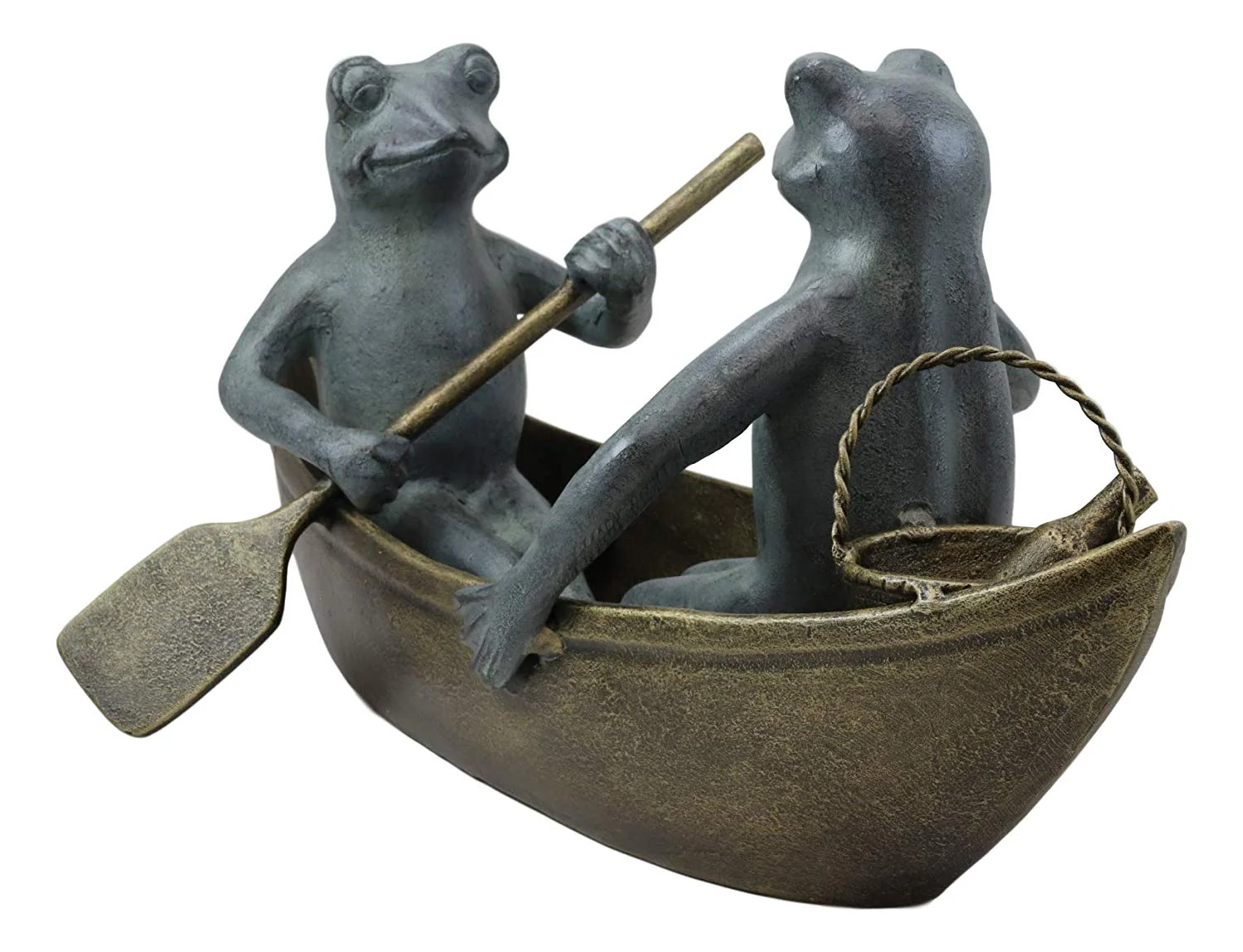 Ebros Gift Large Cast Aluminum Metal Whimsical Romantic Lover Couple Frogs Having Picnic On Rowboat Garden Statue 21.5" Wide River Pond Frog Patio Pool Lawn Decorative Sculpture - Image 3